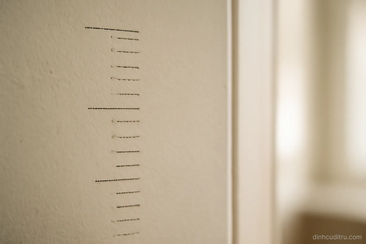 a growth chart on a wall with the highest pencil mark near the top edge